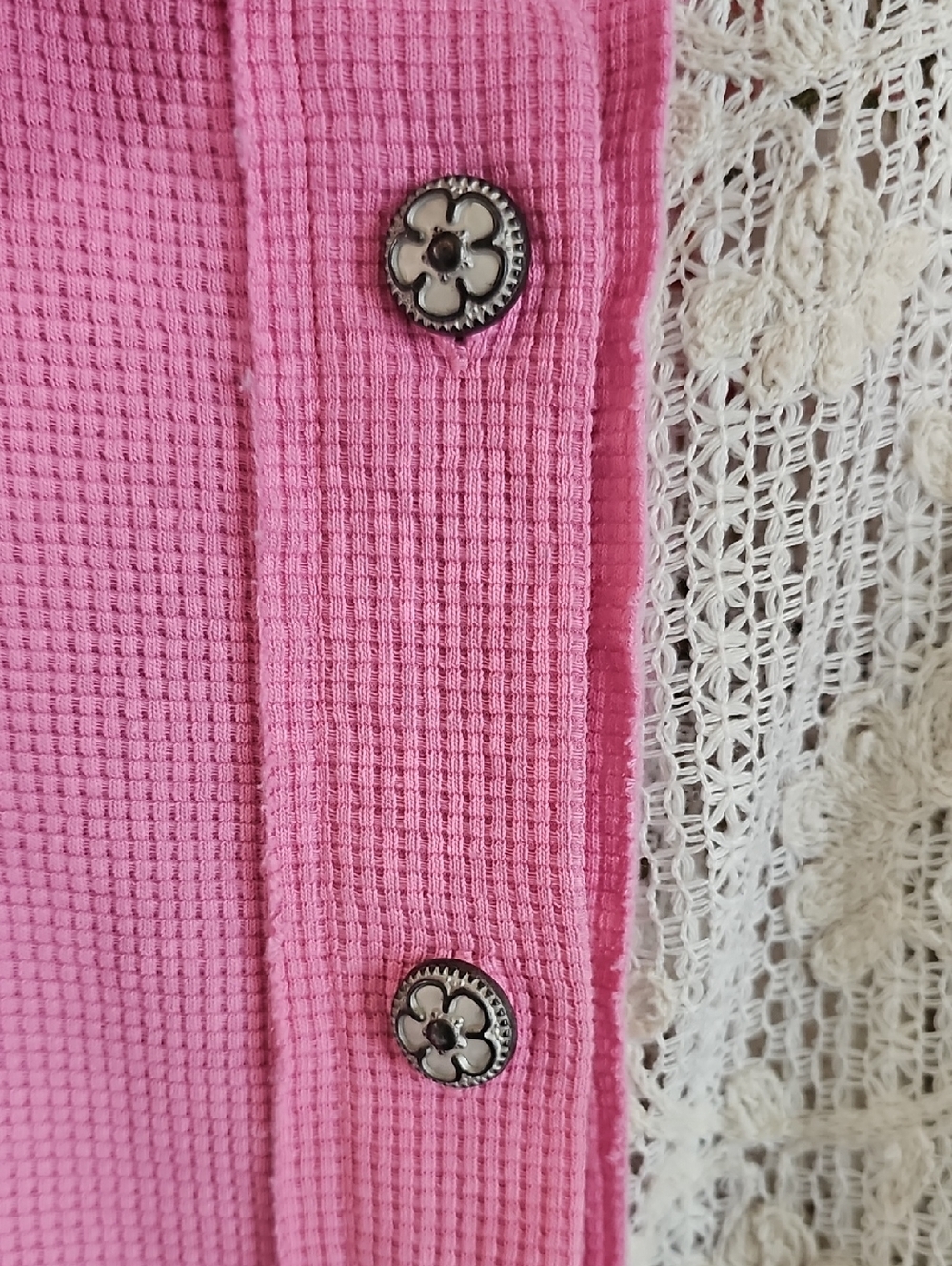 POL Pink Floral Patchwork Lace Button-Up Shirt - Picture 6 of 16